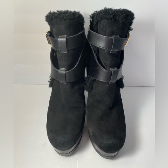 Fendi suede fur trim booties ankle boots heels black 38 - Picture 5 of 9